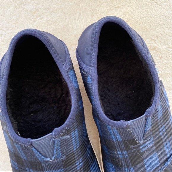 TOMS Rodeo Faux Fur Lined Twill blue check plaid Mens 7 convertible Slippers - Picture 7 of 13
